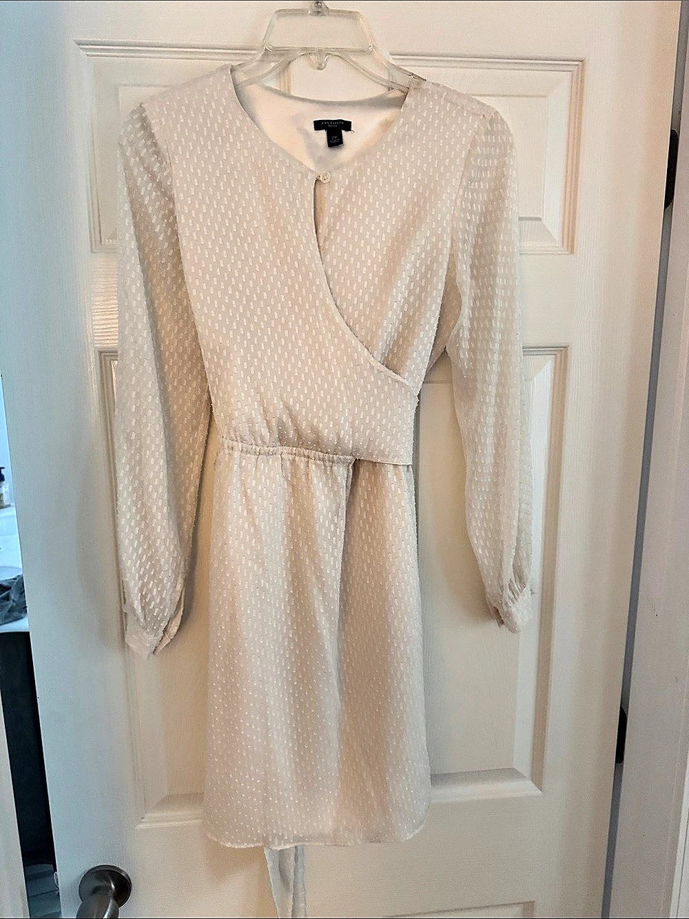 Ann Taylor Wrap-Style Long Sleeve Dress in White